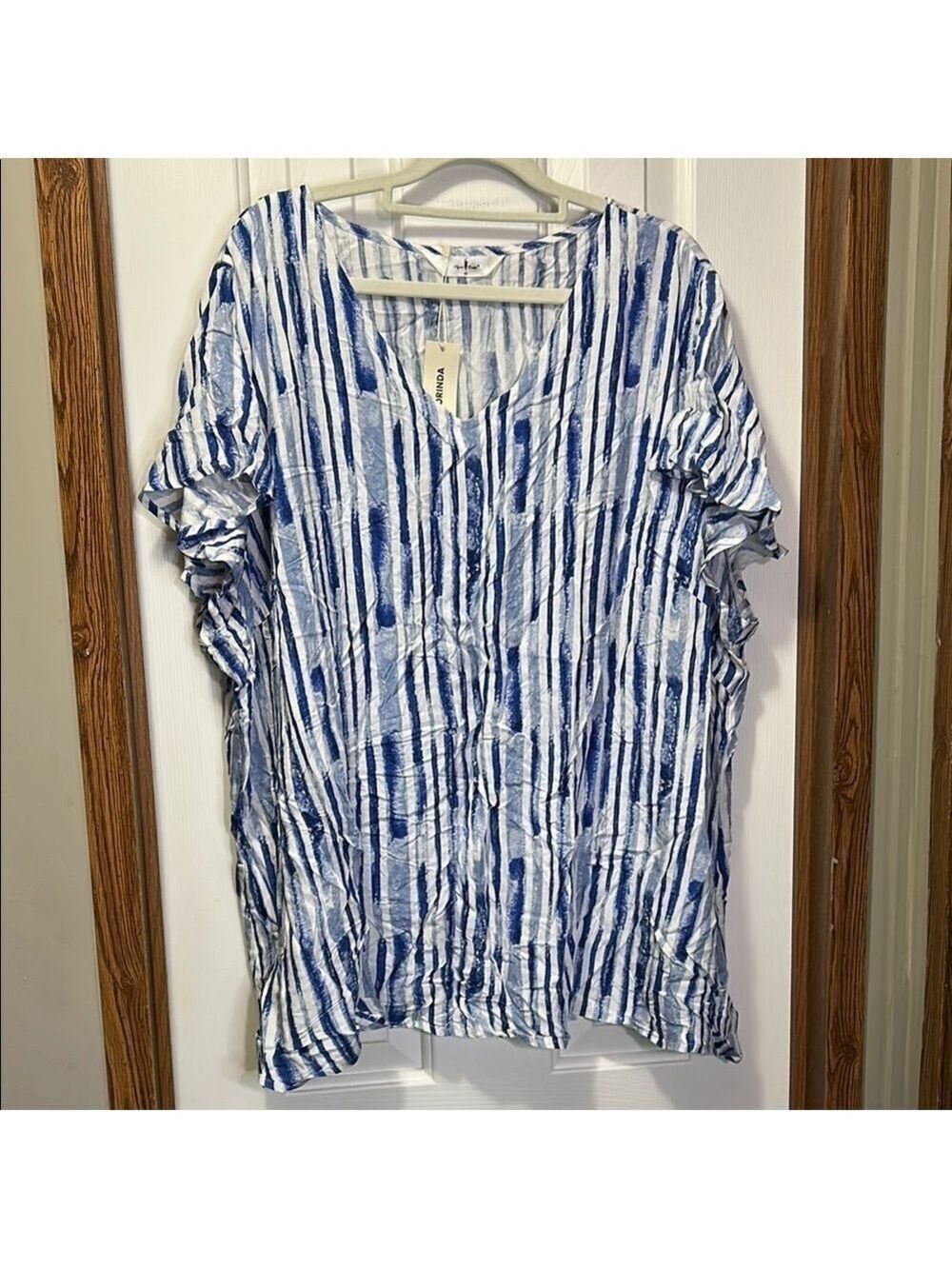 Agnes Orinda Blue and White Relaxed Striped Blouse